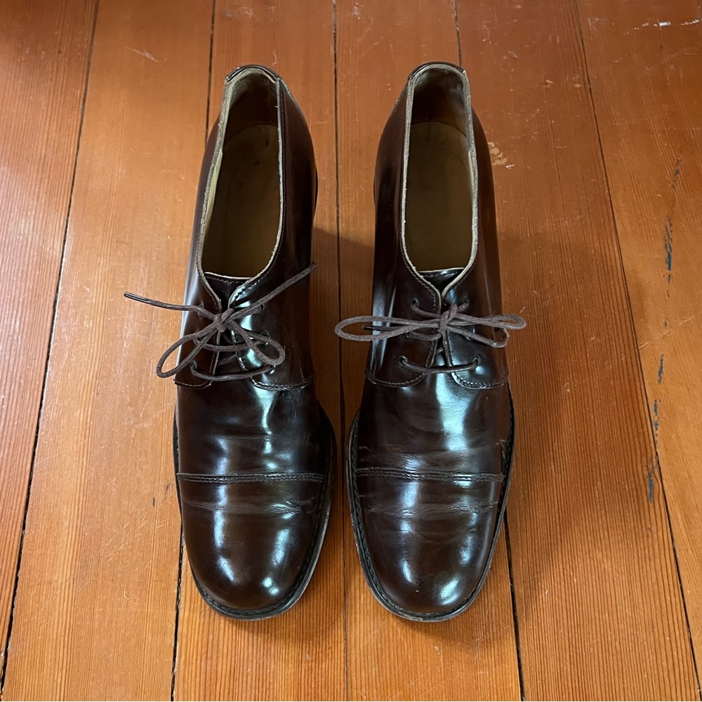 Vintage Gucci Brown Leather Lace Up Shoe with Chunky Heel -Size 8AA